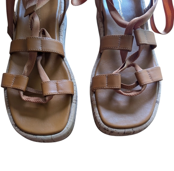 Gianvito Rossi Vitello Leather Cork Ribbon Brown Sandals sz 10 - Picture 8 of 14